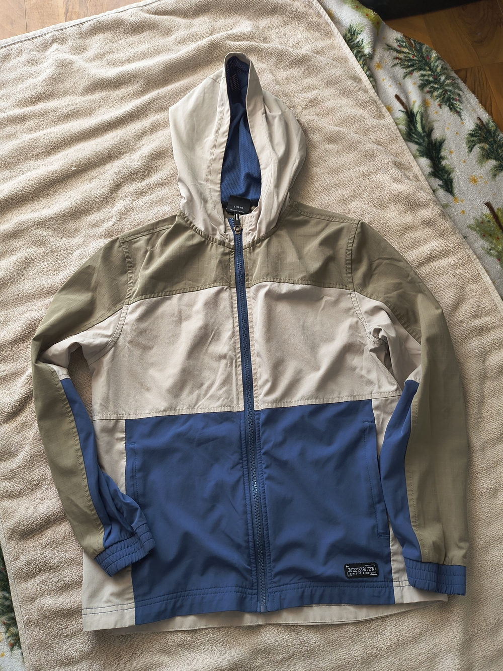 Athletic Works Blue, Tan & Cream Hooded Colorblock Jacket